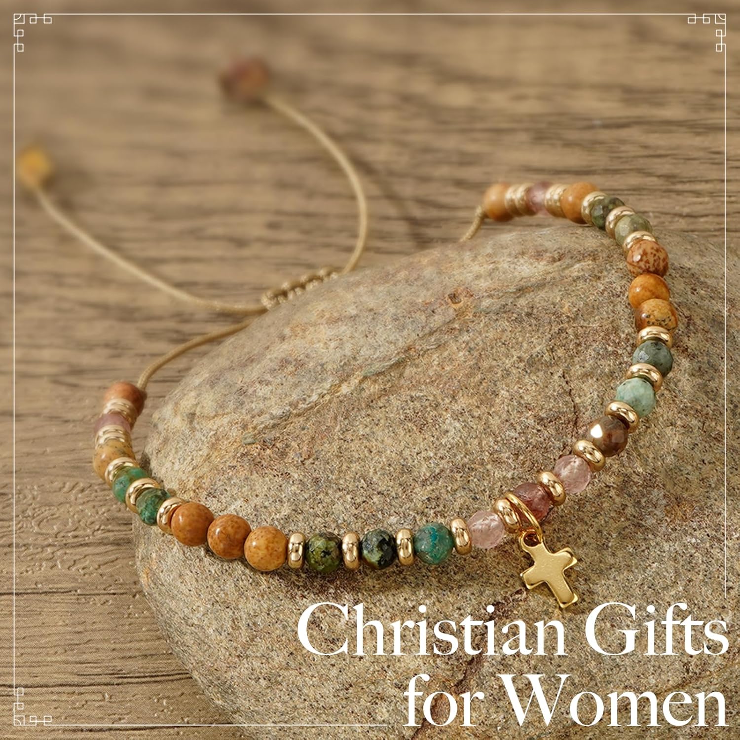 Pavolini Christian Gifts for Women, Mothers Day Gifts for Mom, Cross Bracelet, Christian Gifts, Inspirational Gifts for Women, Natural Stone Beaded Bracelets, Religious Gifts for Woman
