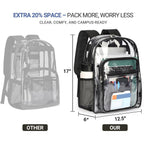 Clear Backpack Heavy Duty For School – 17In Transparent Pvc Bag With Large Capacity & Reinforced Straps For Men, Women, Boys & Girls - See Through Bookbag For College Workplace Security, Black