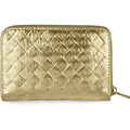 Italian Genuine Suede Wallet for Women with Metallic Weave & Full Zip Closure | Small Rectangular Card Holder Purse (Gold)
