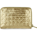 Italian Genuine Suede Wallet for Women with Metallic Weave & Full Zip Closure | Small Rectangular Card Holder Purse (Gold)