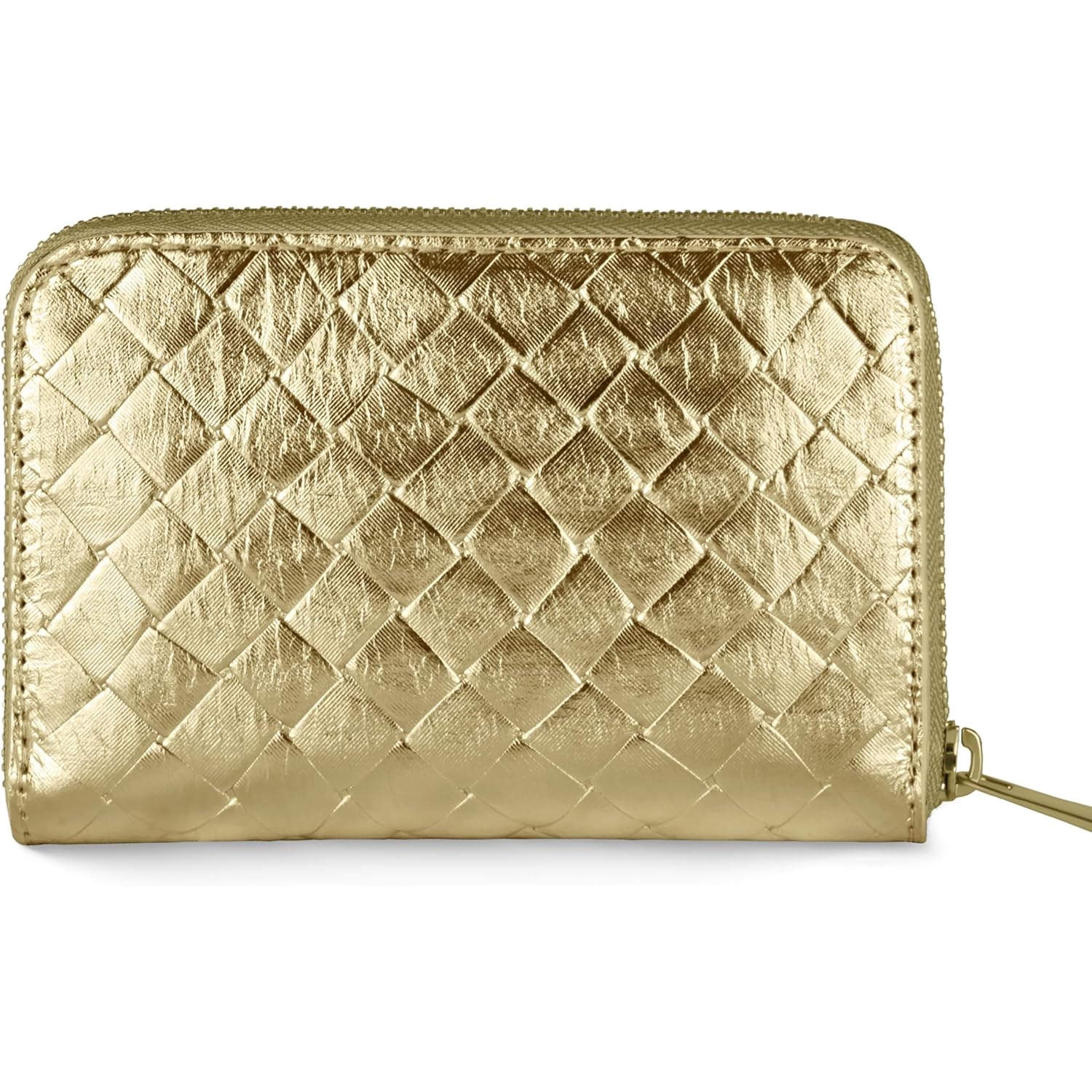 Italian Genuine Suede Wallet for Women with Metallic Weave & Full Zip Closure | Small Rectangular Card Holder Purse (Gold)