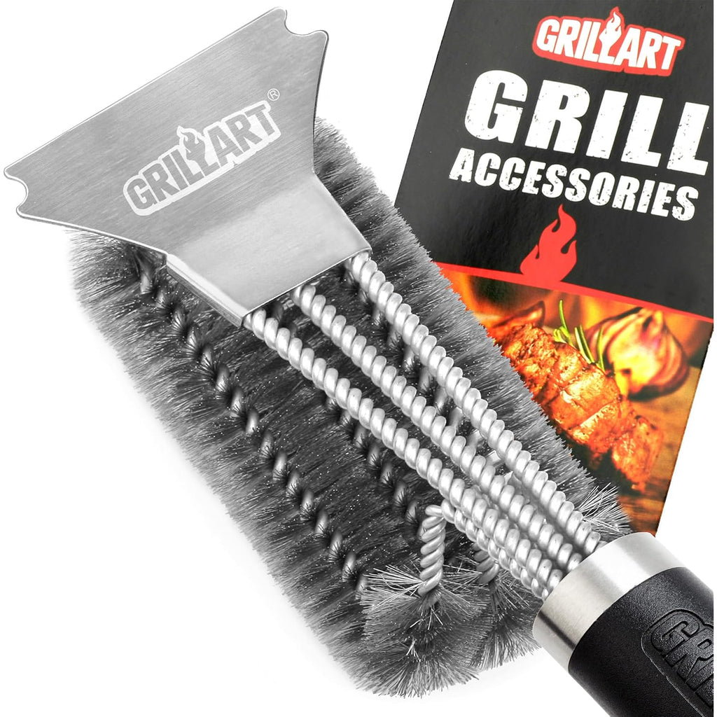 Grillart Grill Brush And Scraper Bbq Brush For Grill, Safe 18" Stainless Steel Woven Wire 3 In 1 Bristles Grill Cleaning Brush, Br-4516