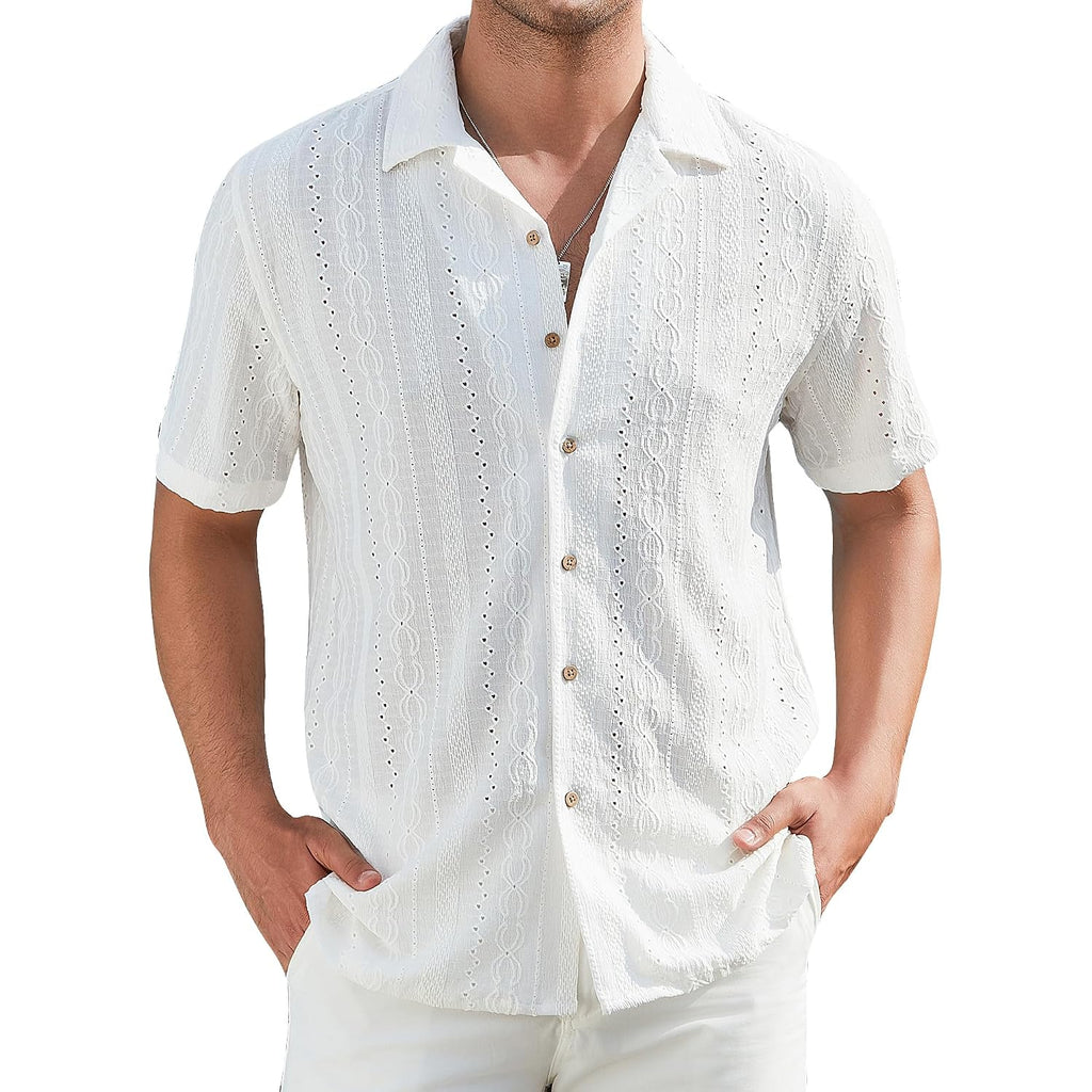 Damipow Mens Casual Button Down Shirts Short Sleeve Fashion Vacation Beach Shirts
