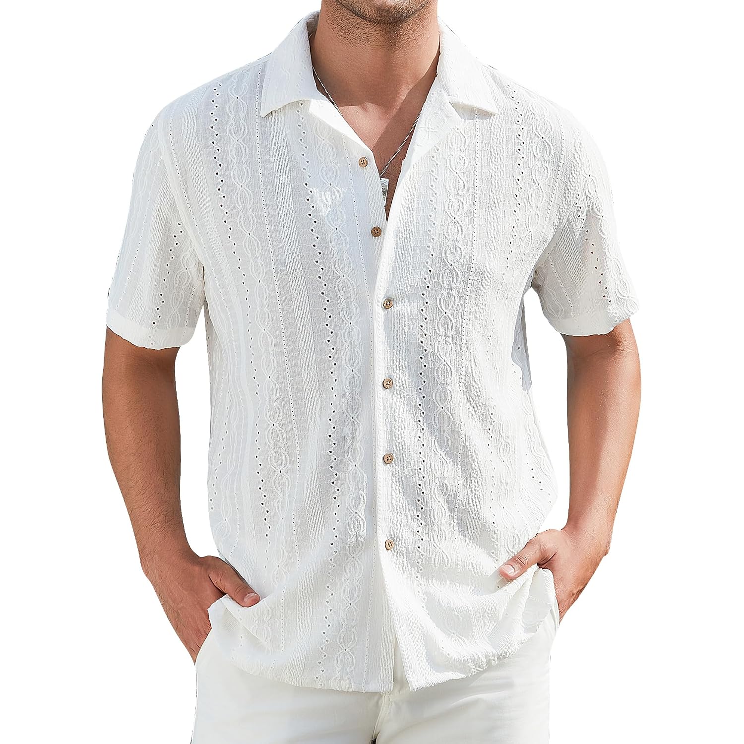 Damipow Mens Casual Button Down Shirts Short Sleeve Fashion Vacation Beach Shirts