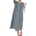 Chouyatou Women'S Casual Gingham Loose-Fit Swing Dress Cotton Lantern Puff Sleeve Plaid Midi Long Dress