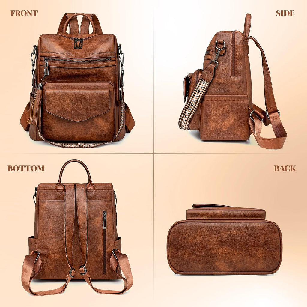 PU Leather Backpack Purse for Women | Anti-theft Ladies Shoulder Bag Handbag Suitable for Work, Travel, and Daily Use (Brown)