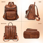 PU Leather Backpack Purse for Women | Anti-theft Ladies Shoulder Bag Handbag Suitable for Work, Travel, and Daily Use (Brown)