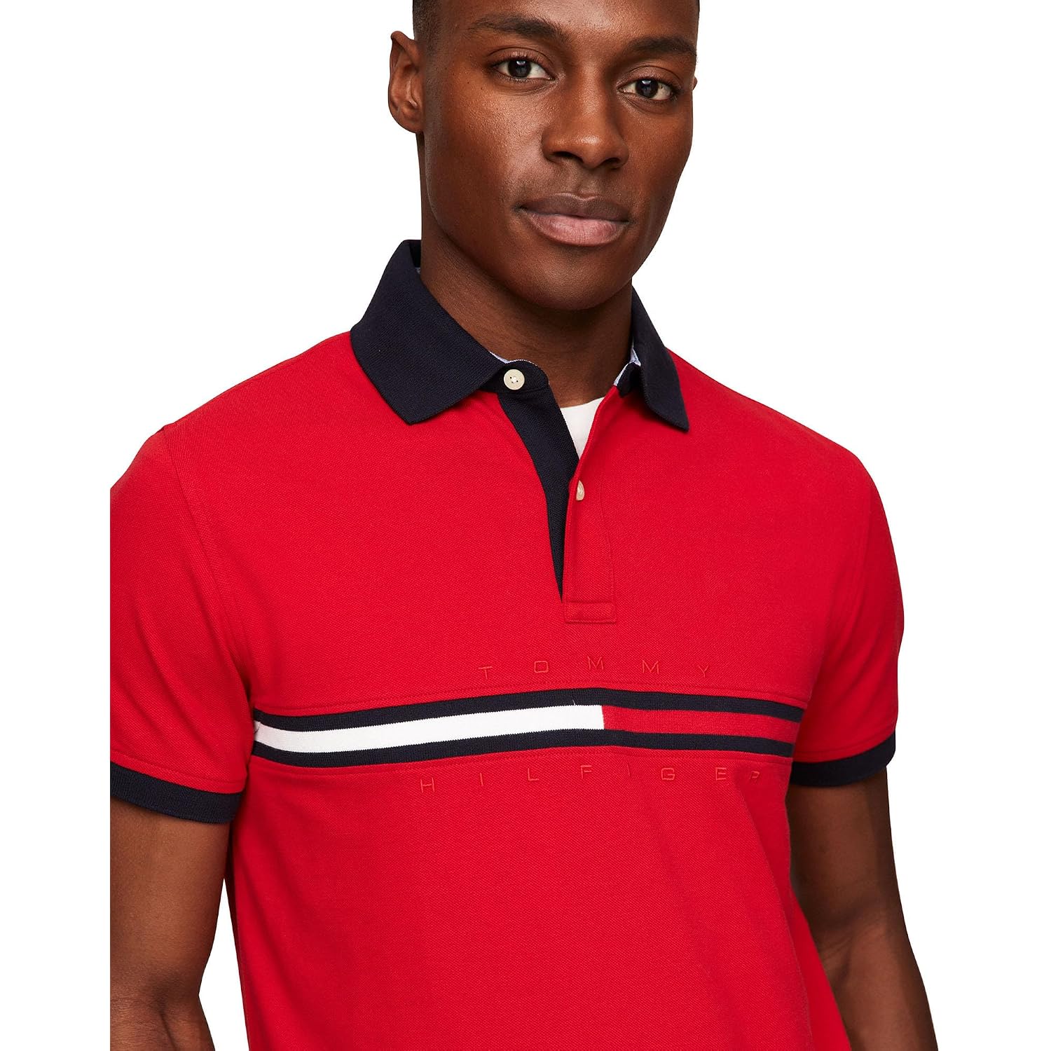Tommy Hilfiger Men'S Short Sleeve Cotton Pique Flag Graphic Polo Shirt In Custom Fit