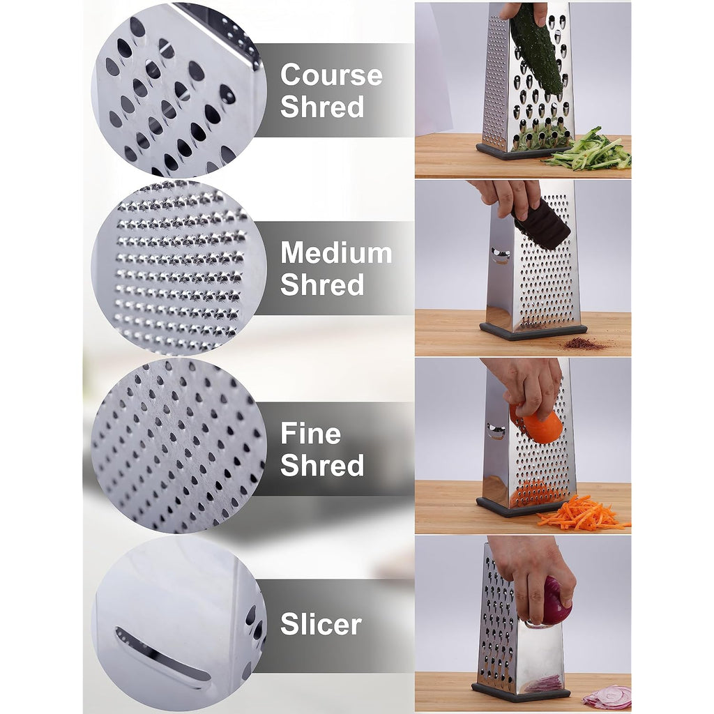 Kaishun Cheese Grater, 4-Sided Box Grater For Cheese, Vegetable & Fruit
