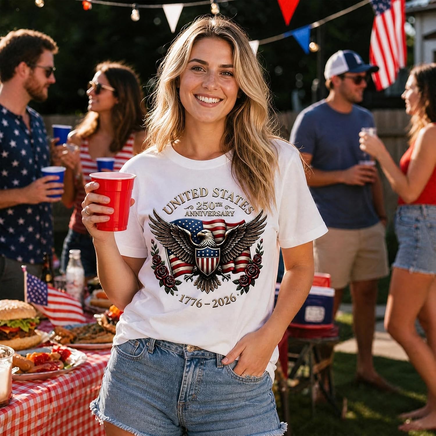250th USA Anniversary T Shirt for Women, 4th of July Patriotic Eagle Flag Tee, 1776-2026 Short Sleeve Top S-2XL