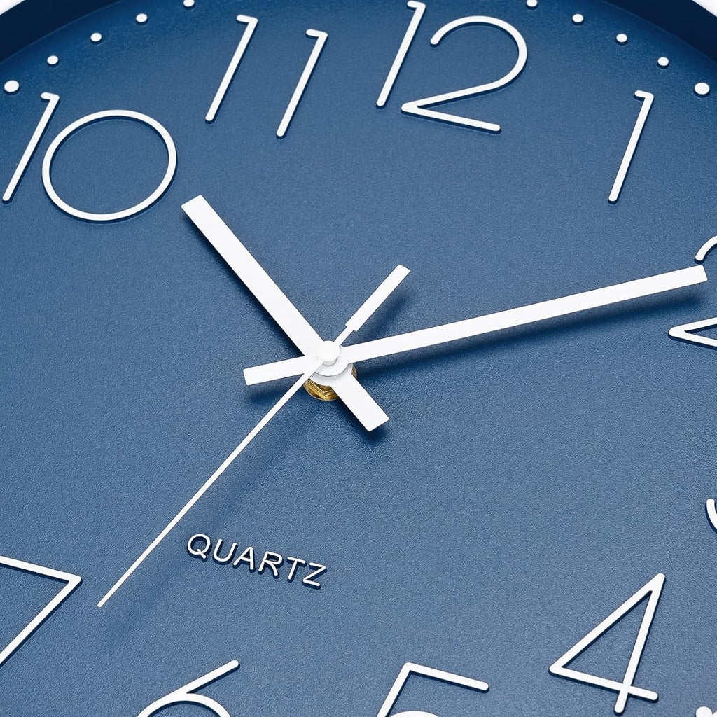 Foxtop Modern Wall Clock Silent Non Ticking Battery Operated Quartz Round Wall Clock Decor For Bedroom Kitchen Home Office School (12 Inch, Cerulean)