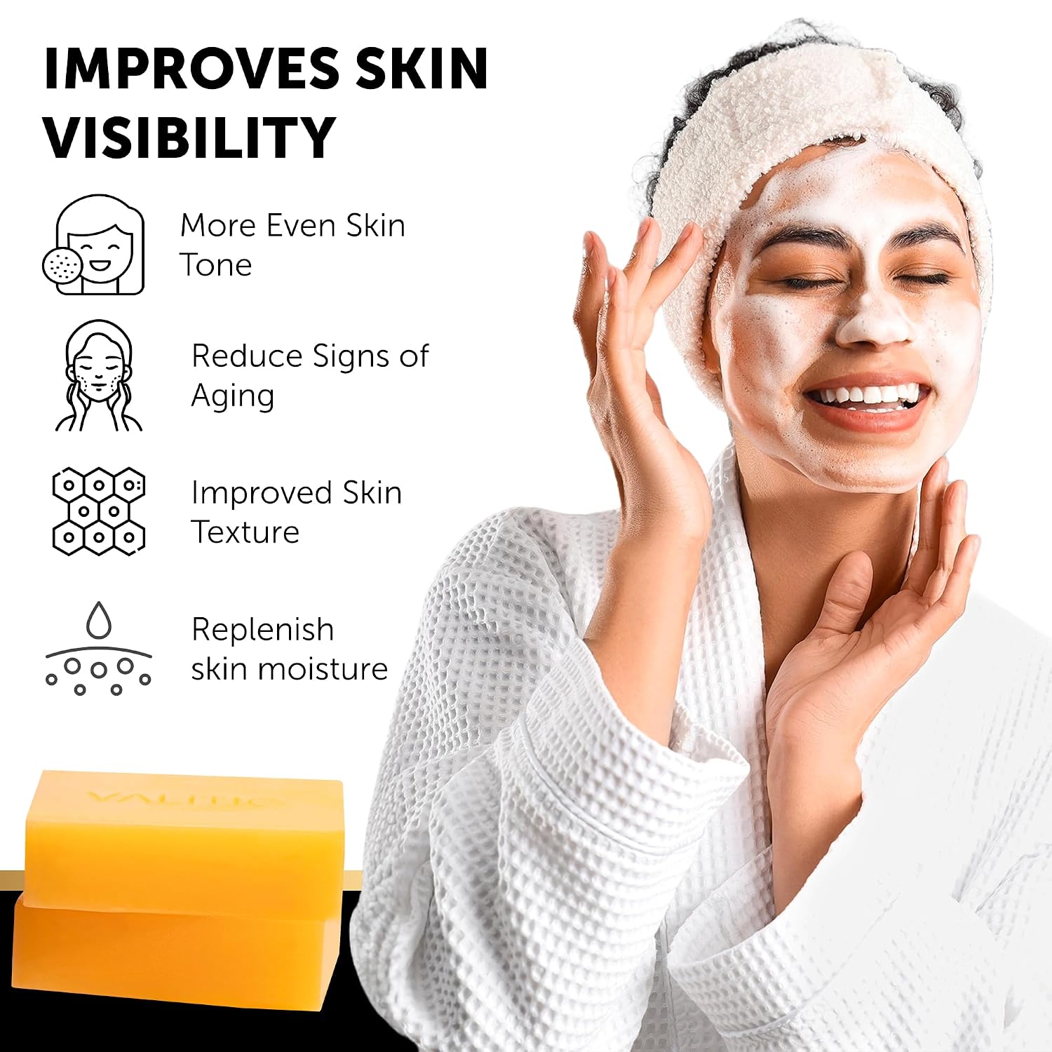 Valitic Kojic Acid Dark Spot Soap With Turmeric, Vitamin C, Retinol - Original Japanese Complex With Hyaluronic Acid, Vitamin E, Shea Butter, Castile Olive Oil - 2 Pack And African Net Sponge