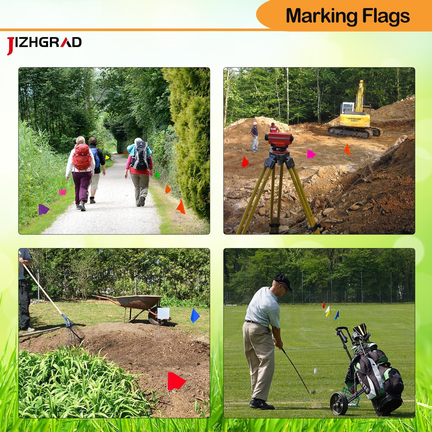 20Pack Orange Marking Flags, Jizhgrad 13X4X5 Inch Marker Flags Use For Yard & Lawn, Boundary & Dog Training, Survey & Landscape, Sprinkler & Surveyor, Garden & Construction, High Visibility, Sturdy, Versatile, Uv & Weather Resistant
