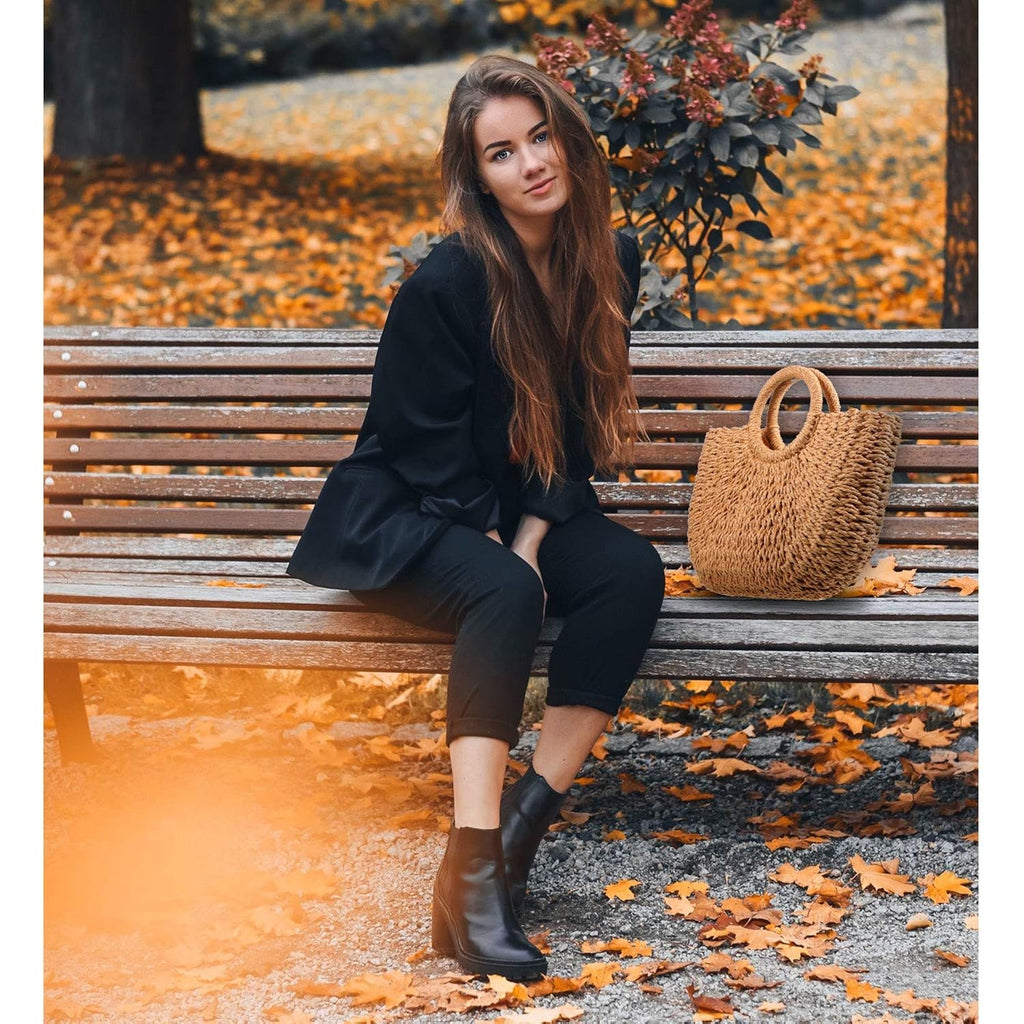 Frienda Straw Tote Bag Summer Beach Bag Handmade Straw Rattan Woven Handbag for Women Travel