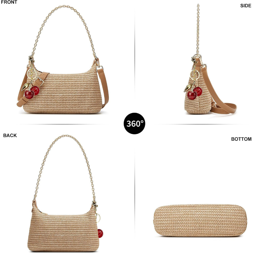 Women'S Straw Woven Shoulder Bag Beach Purse Summer Vacation Tote Handbag