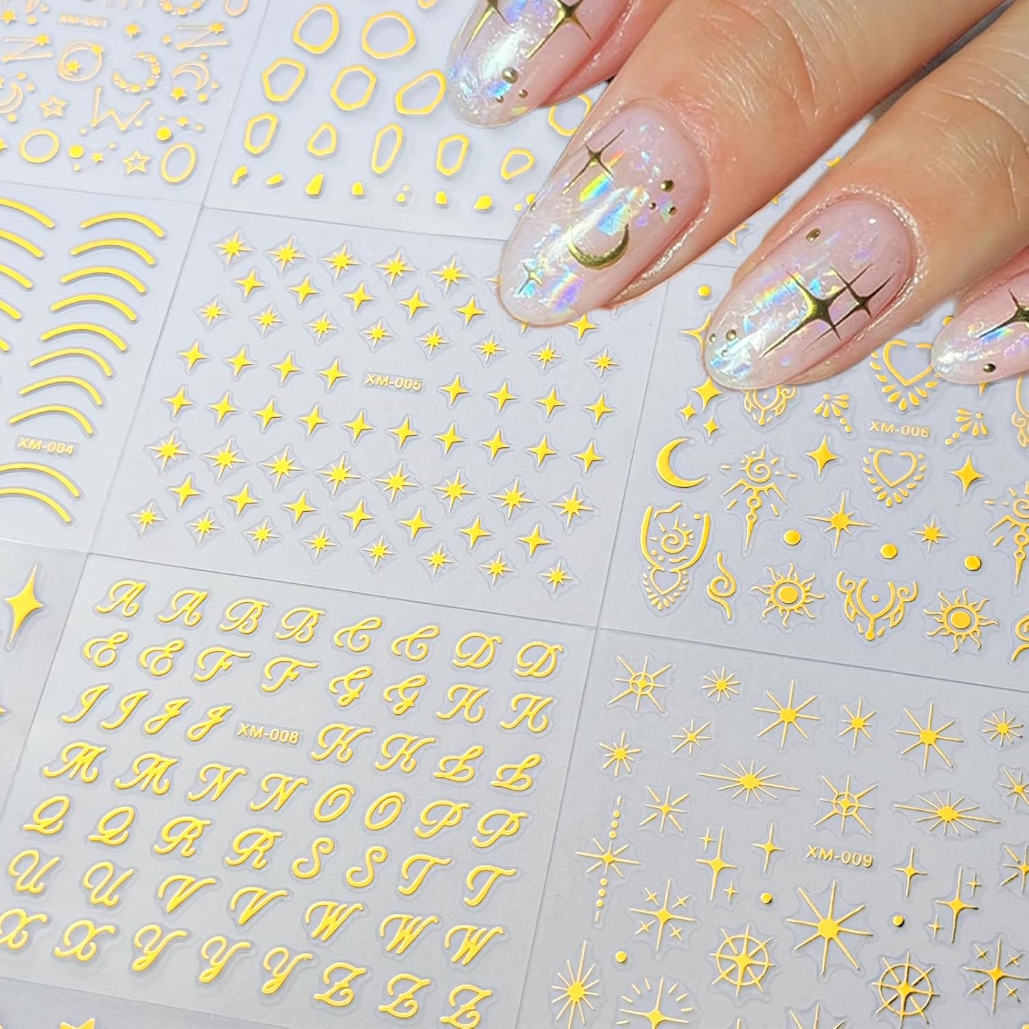 30 Sheets Gold Nail Sticker Star Moon Heart Nail Art Stickers Cute Knot Bow Design 3D Self-Adhesive Nail Decals for Women Girls DIY Nail Art Decoration Accessories