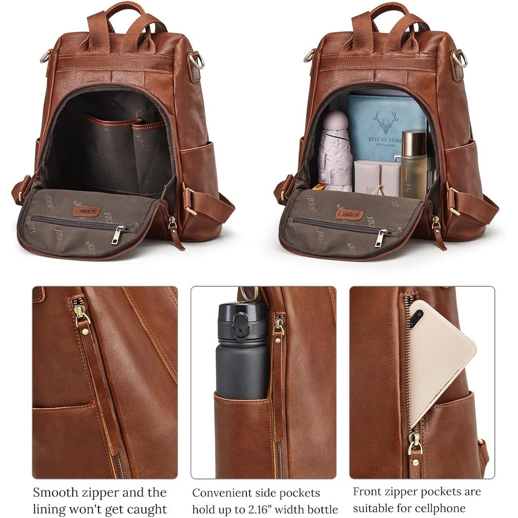 S-Zone Leather Backpack Purses For Women Antitheft Rucksack Shoulder Bag Medium