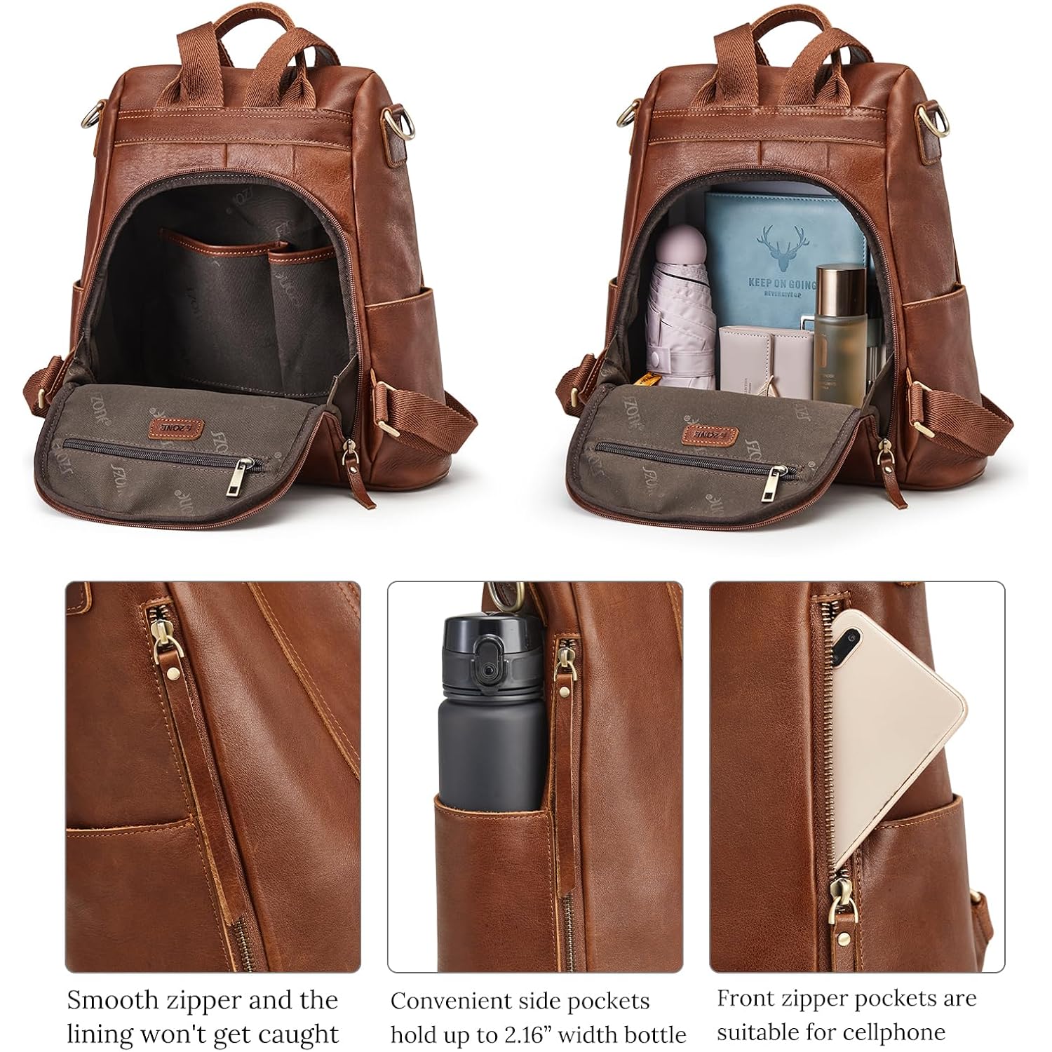 S-Zone Leather Backpack Purses For Women Antitheft Rucksack Shoulder Bag Medium