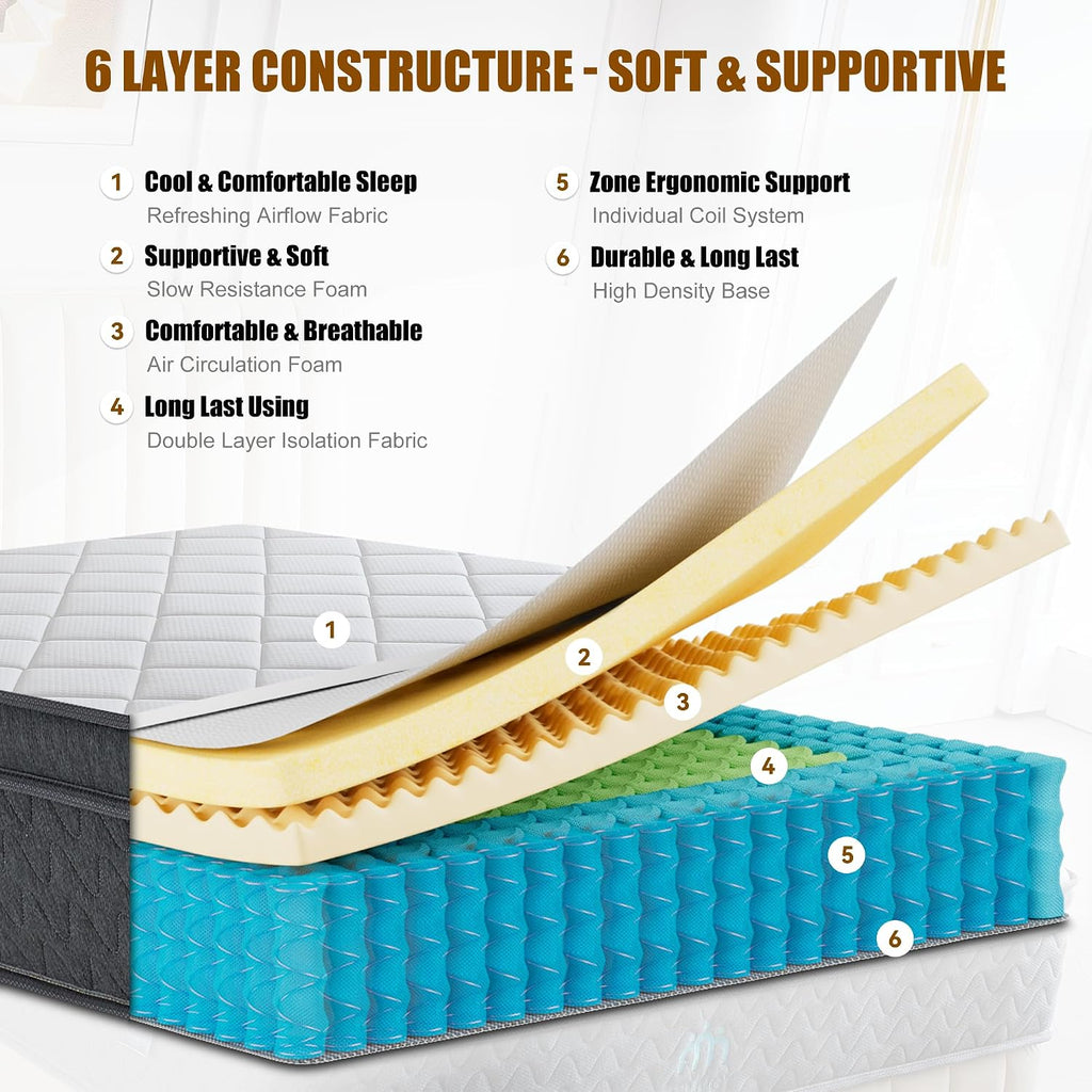 Twin Size Mattress 10 Inch,Twin Mattress In A Box For Cool Sleep Gel Memory Foam Hybrid Bed Mattresses Individual Pocket Springs,Soft&Breathable Comfort Support,Medium Firm Feel,Motion Isolation