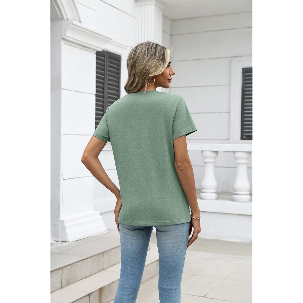 Womens Tops Summer Casual Short Sleeve Tshirts Business Basic Spring V-Neck Shirts Outfits S-3XL