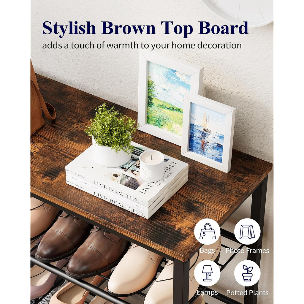 Kitsure Shoe Rack For Closet, Rustic Brown Shoe Organizer With Leveling Feet, Sturdy & Rust-Proof Shoe Storage For Entryway, Bedroom, Living Room, 29.5" X 11.4" X 24.8", Brown