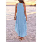 Prettygarden Summer Wedding Guest Dresses For Women 2026 Spring Long Flowy Halter Maxi Asymmetrical Beach Vacation Sundress