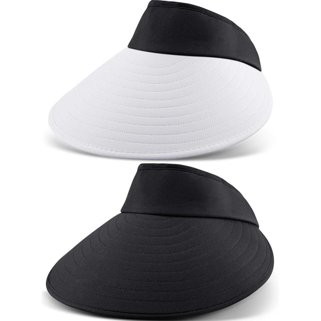 Syhood 2 Pieces Sun Visor Hats for Women Large Wide Brim Visor Hats Adjustable Summer UV Protection Packable Golf Beach Caps