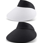 Syhood 2 Pieces Sun Visor Hats for Women Large Wide Brim Visor Hats Adjustable Summer UV Protection Packable Golf Beach Caps