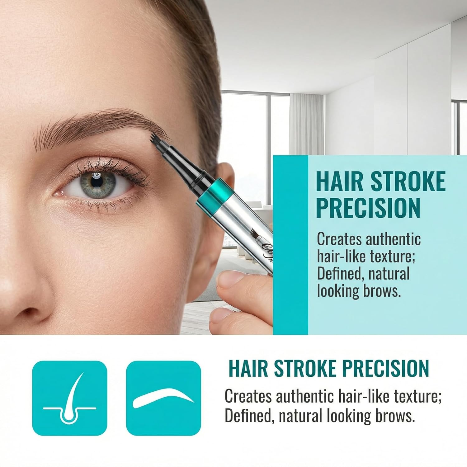 Waterproof Eyebrow Pencil, 36H Long-Lasting, Professional Liquid Brow Makeup, 5 Colors Available, Angled Tip Design (2#Dark Brown)