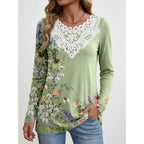 Anrabess Women'S Lace Front Long Sleeve Tunic Tops | Scalloped V Neck Floral Print Shirts, Soft Regular Fit Blouses, Business Office Travel Outfits, Dressy Casual, Fall & Winter