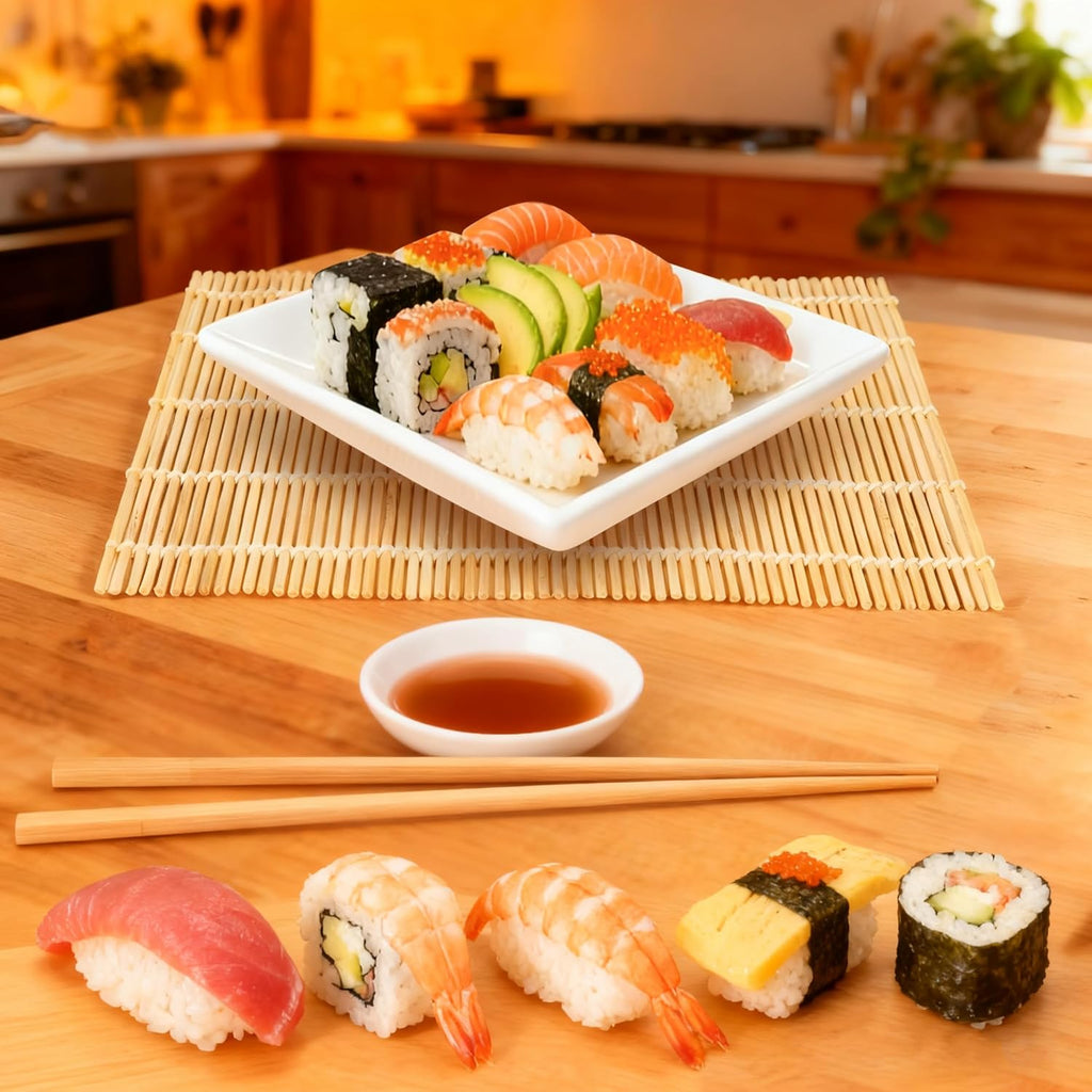 4 Pcs Bamboo Roll Sushi Mat, Sushi roll maker for Kimbap Sushi Maki Rolls, Easy Homemade (9.5" x 9.5")