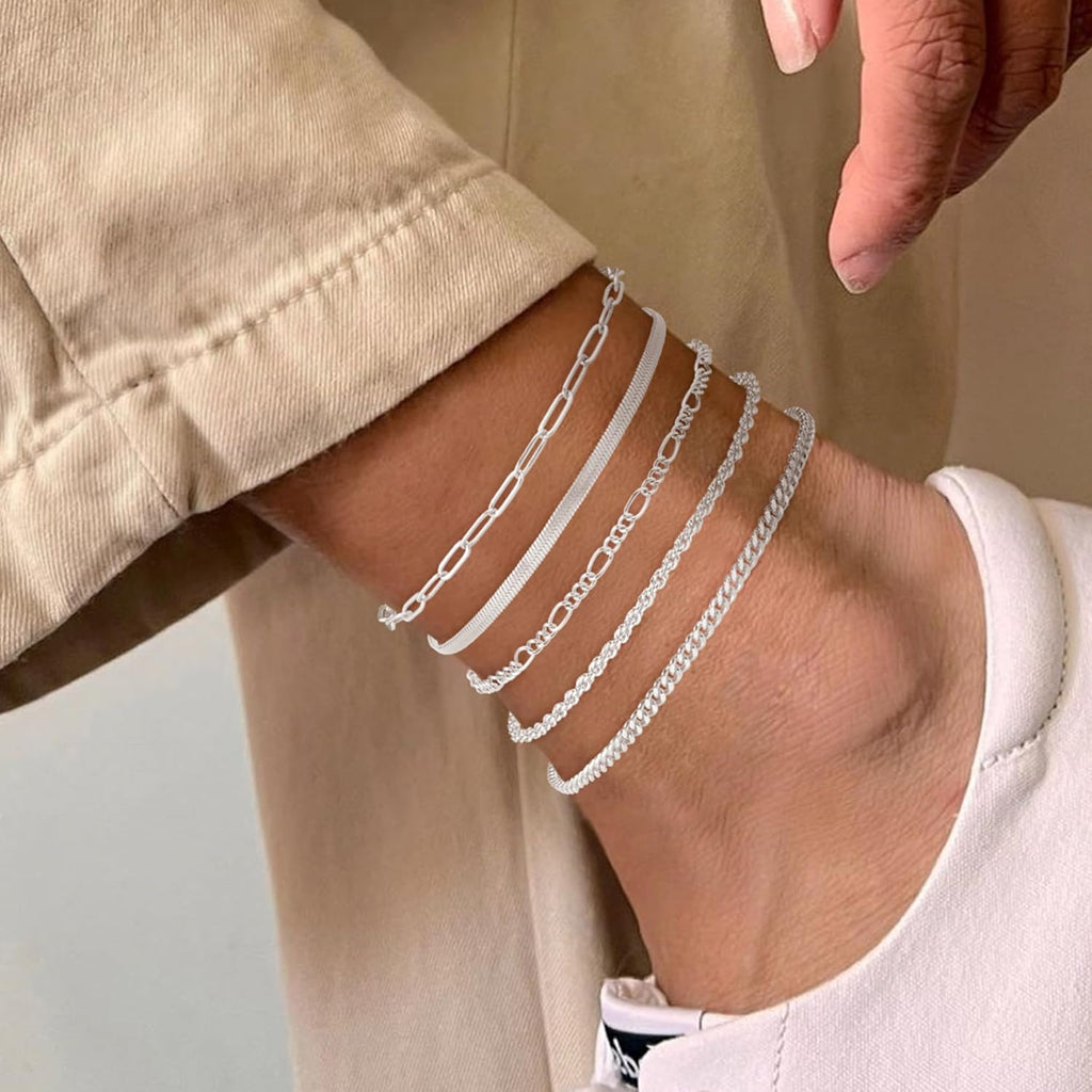 AOZEL Gold/Silver Plated Anklet Bracelets for Women Waterproof Plus Size Cuban Link Chain Ankle Bracelet for Large Ankle 9-12inch
