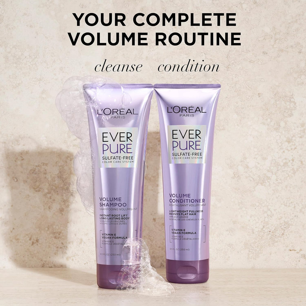 L'Oreal Paris Volume Sulfate Free Shampoo and Conditioner for Color-Treated Hair, EverPure, 8.5 Fl Oz (Set of 2)