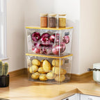 Delamu 2 Set Pantry Organizers And Storage, Trash Bag Holder Under Sink Organizer For 4-13 Gal Bags, Trash Bag Dispenser With Bamboo Top For Onion, Potato, Garlic, Clear (11-7/32"L*7" W*7-1/8"H)