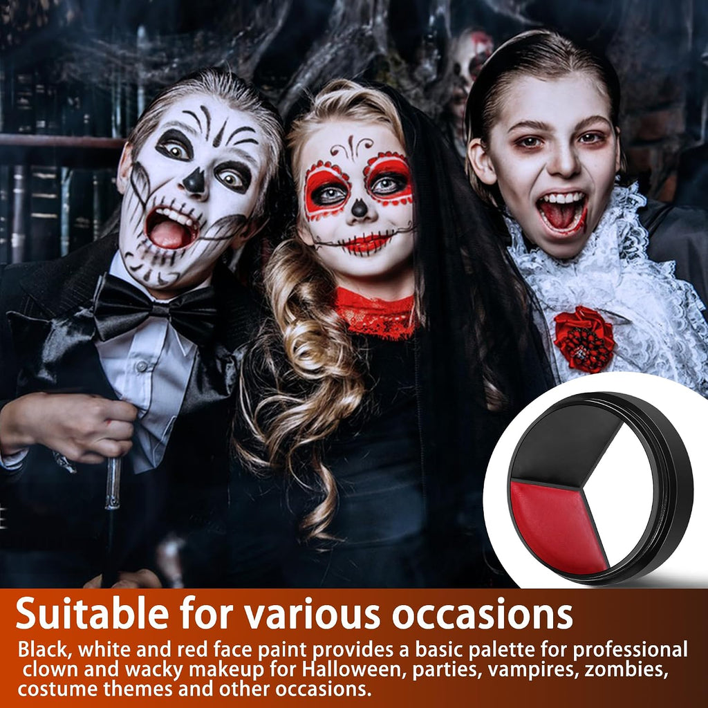 3 Set Black White Red Face Body Paint,3 Colors Clown Makeup Kit With Sponge And Brush,Joker Face Body Paint For Halloween Cosplay,Special Effect Makeup And Costume-Themed Party