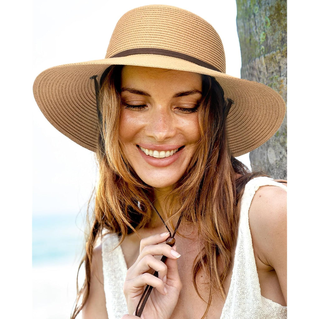 FURTALK Womens Wide Brim Sun Hat with Wind Lanyard UPF Summer Straw Sun Hats for Women