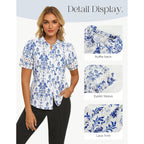 Women Boho Floral Tops, Summer Short Eyelet Sleeve Dressy Casual Shirts, Spring Button Down Blouse 2026 Trendy