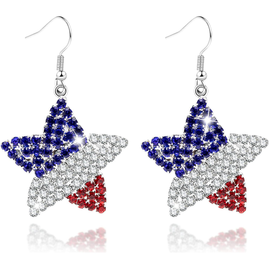 4th of July Independence Day Patriotic Earring for Women American Flag Dangle Earrings Patriotic Red White Blue USA Earring, Pave Crystal Stud
