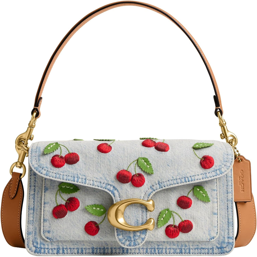 COACH Cherry Embroidered Denim Tabby Shoulder Bag 26