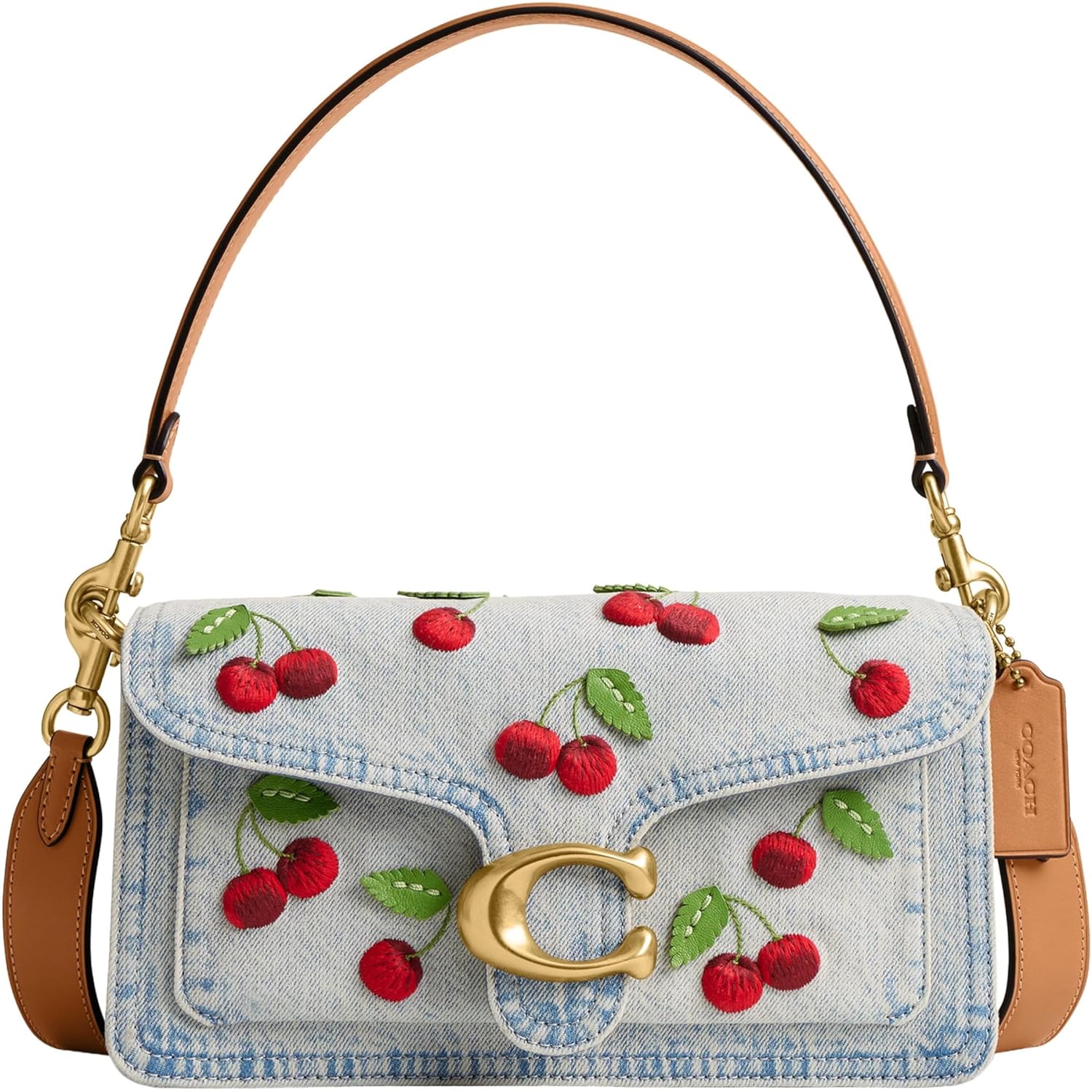 COACH Cherry Embroidered Denim Tabby Shoulder Bag 26