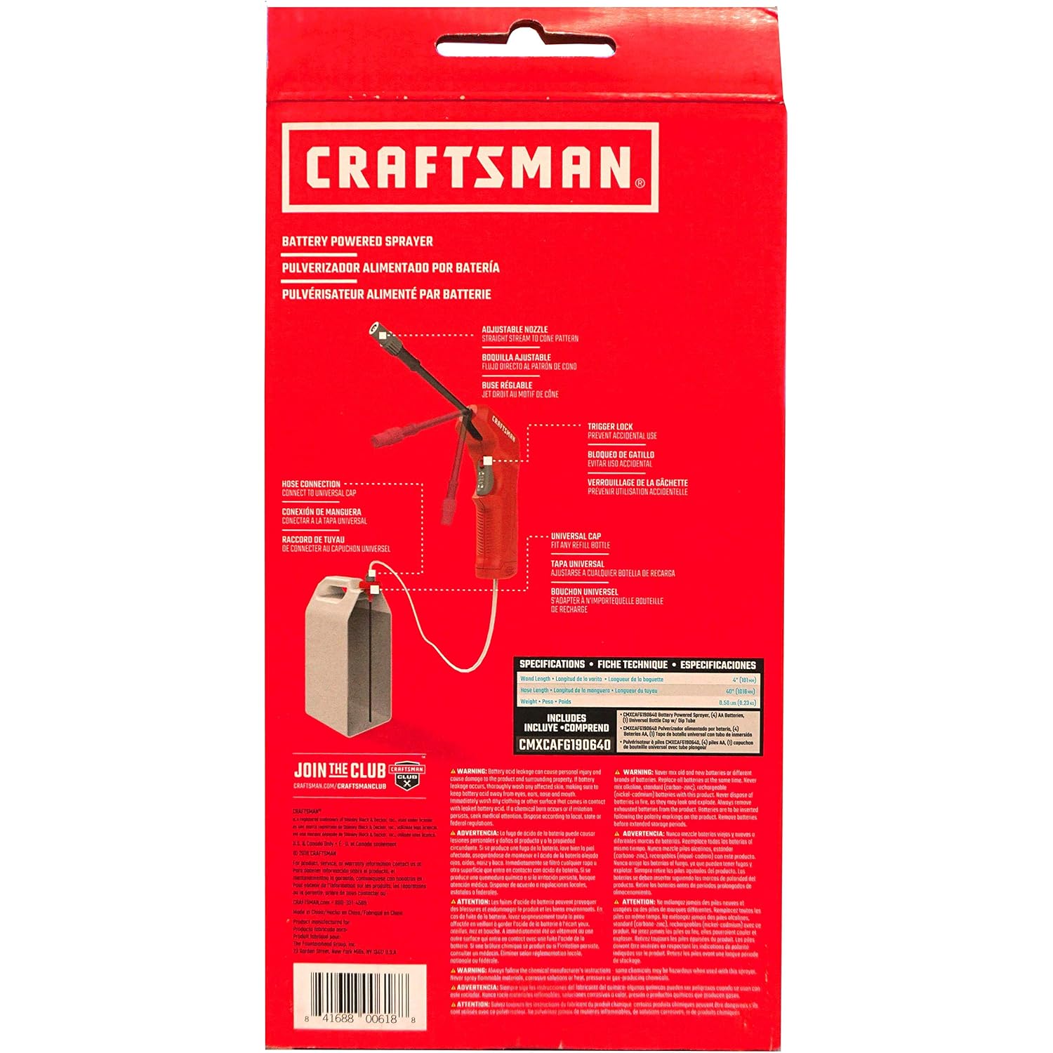 Craftsman Battery Powered Sprayer Wand (Cmxcafg190640) Easily Attaches To Most Ready To Use Chemical Bottles For Gardening, Lawn And Disinfecting