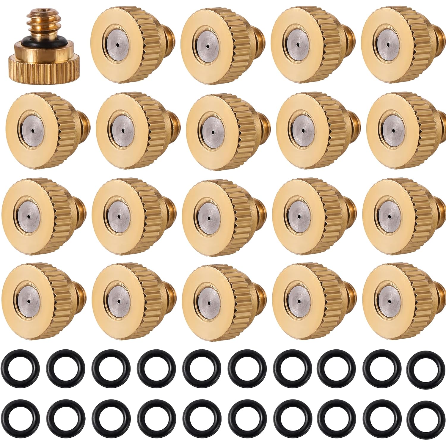20 Pack Brass Misting Nozzles With 20Pc Brass Misting Nozzles O Ring,Heavy Duty Misting Nozzle 0.02" Orifice (0.5 Mm)10/24 Unc For Outdoor Cooling System Dust Control