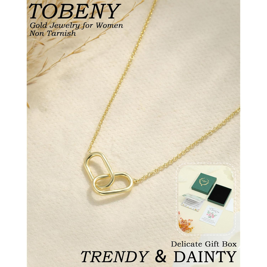 TOBENY Gold Necklace for Women Trendy 14K Gold Plated Dainty Bow Heart Cross Pendant Necklaces Cute Simple Pearl Diamond Paperclip Butterfly Italian Horn Choker Necklaces for Women Gift Jewelry