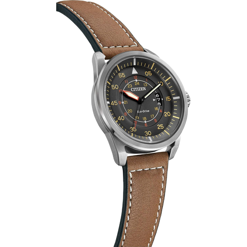 Citizen Men’S Eco-Drive 3-Hand Date Avion Watch With Leather Strap (Style: Aw1361:10H)
