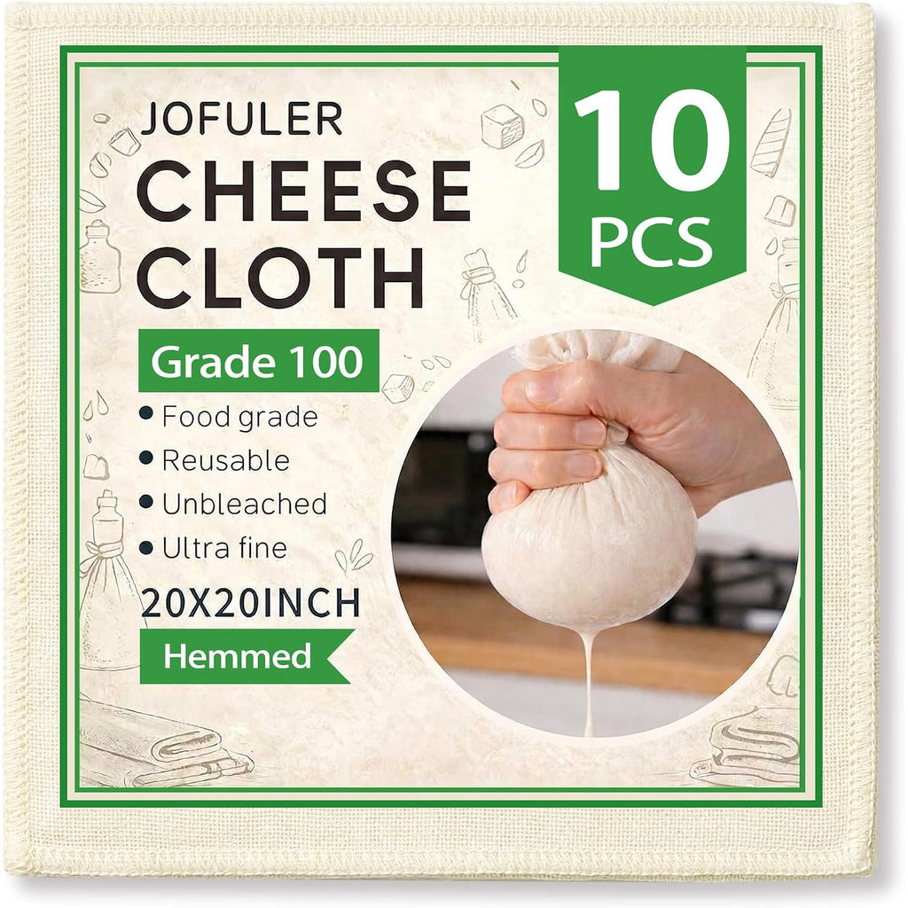 10 Pcs Cheese Cloths, 20X20 Inch Grade 100 Hemmed Cheesecloth For Cooking, Reusable Unbleached Cotton Strainer For Juicing, Baking, Cheese And Yogurt Making