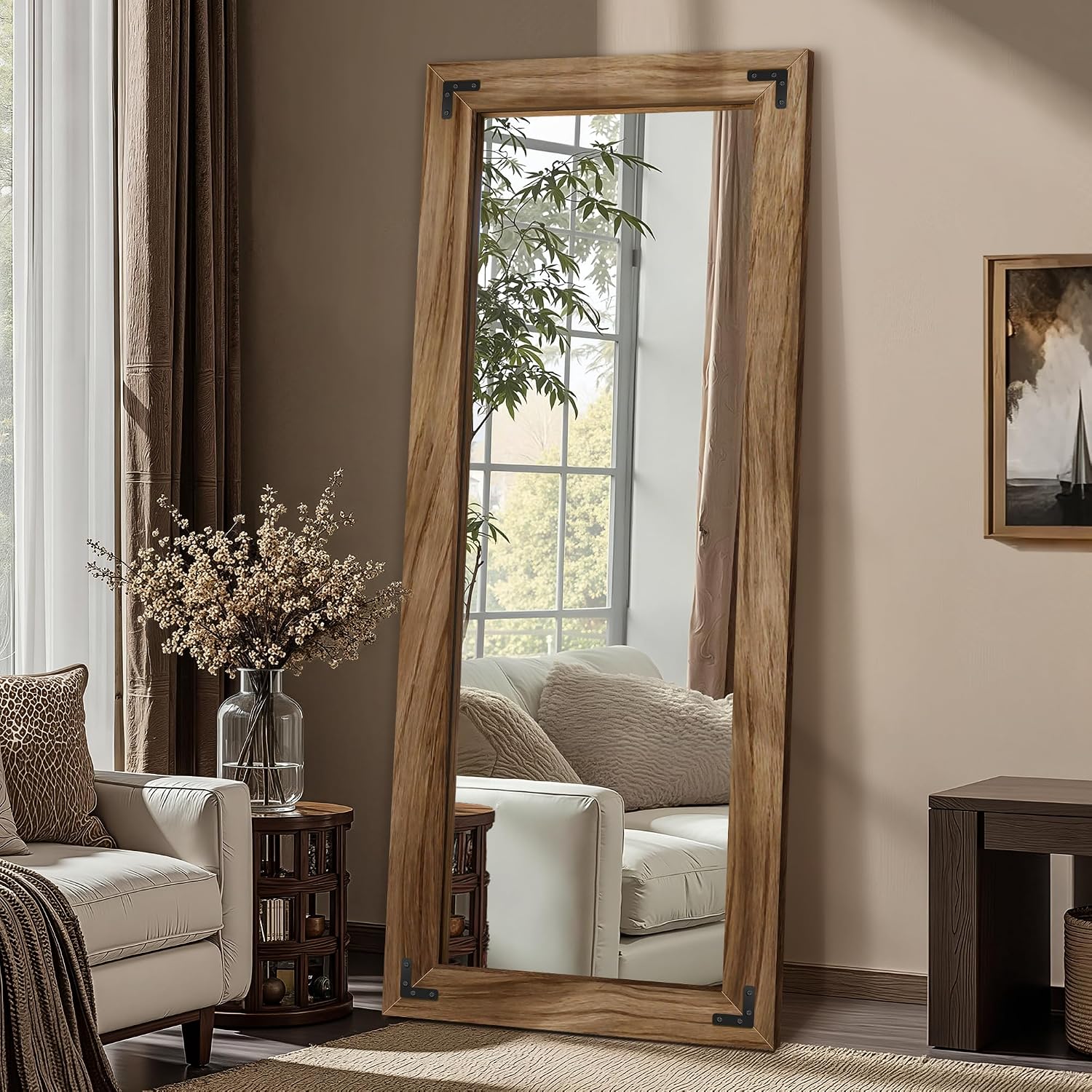 Fictor Wooden Full Length Mirror, 55"X22" Solid Wood Frame Floor Mirror, For Farmhouse, Bedroom, Living Room, Entryway Decor, Leaning Or Hanging