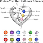 Easycosy Custom Name Necklace with Birthstones Mothers Day Gifts for Mom, Wife, Customized Promise Necklace Heart Pendant with Engraved 2-6 Names - Birthday Jewelry Gifts for Women Grandma Her
