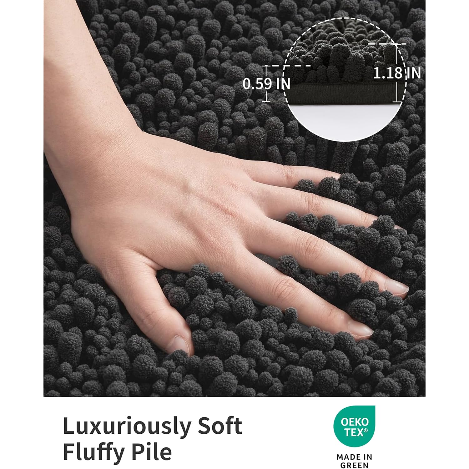 Ilango Bathroom Rugs Dark Grey 32X20,Extra Soft Absorbent Chenille Bath Rugs,Thick Non-Slip Shaggy Bath Mat,Machine Washable Quick Dry Bath Mats For Bathroom Floor, Tub, Shower Accessories