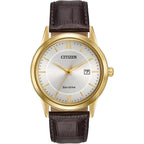 Citizen Men'S Classic Eco-Drive Leather Strap Watch, 3-Hand Date