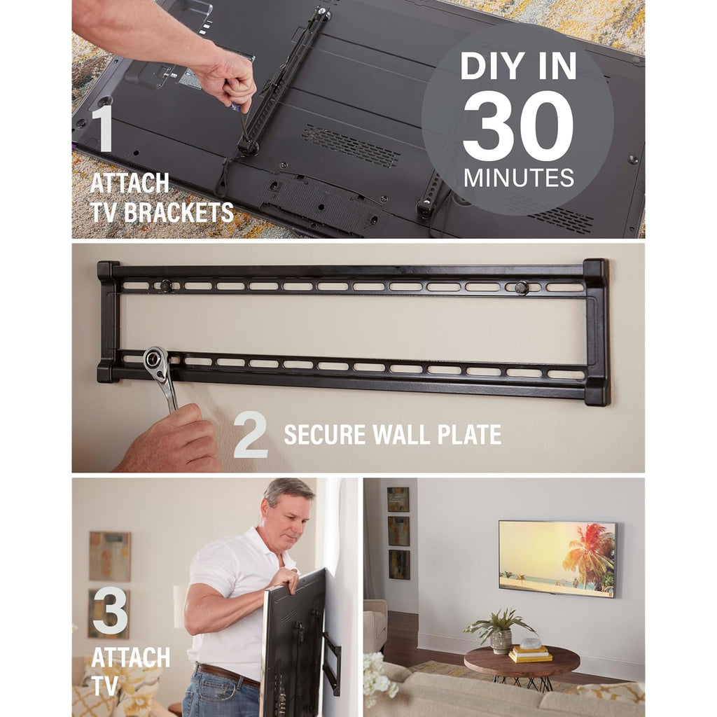 Sanus Low Profile Tv Wall Mount For 40" To 80" Tvs - Universal Fixed Wall Mount Tv Bracket, Slim 1” Profile - 3 Step Easy Install W/Included Hardware - Ul Certified